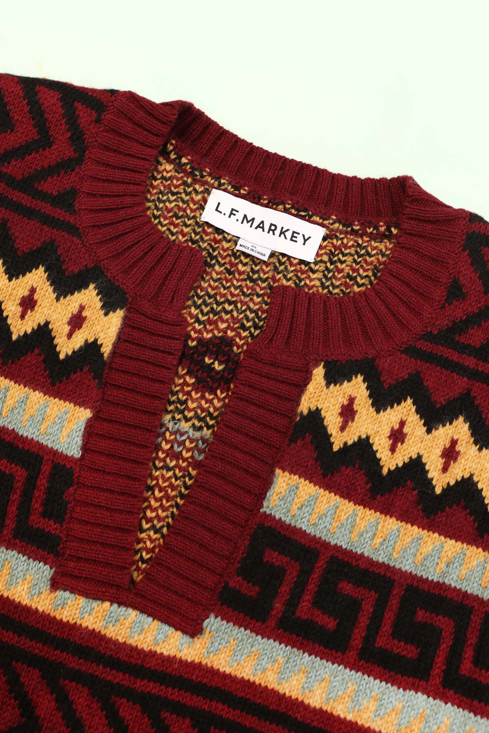 Weston Knit Poncho Burgundy Intarsia