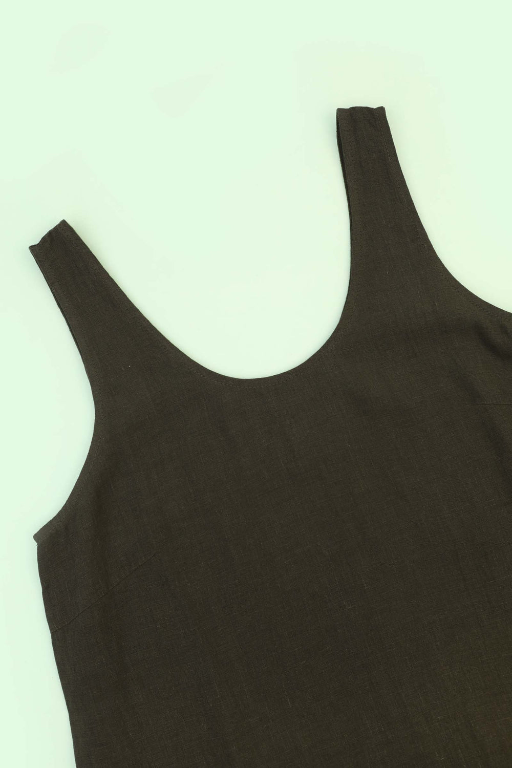 BASIC LINEN SHIFT DRESS DARK FOREST