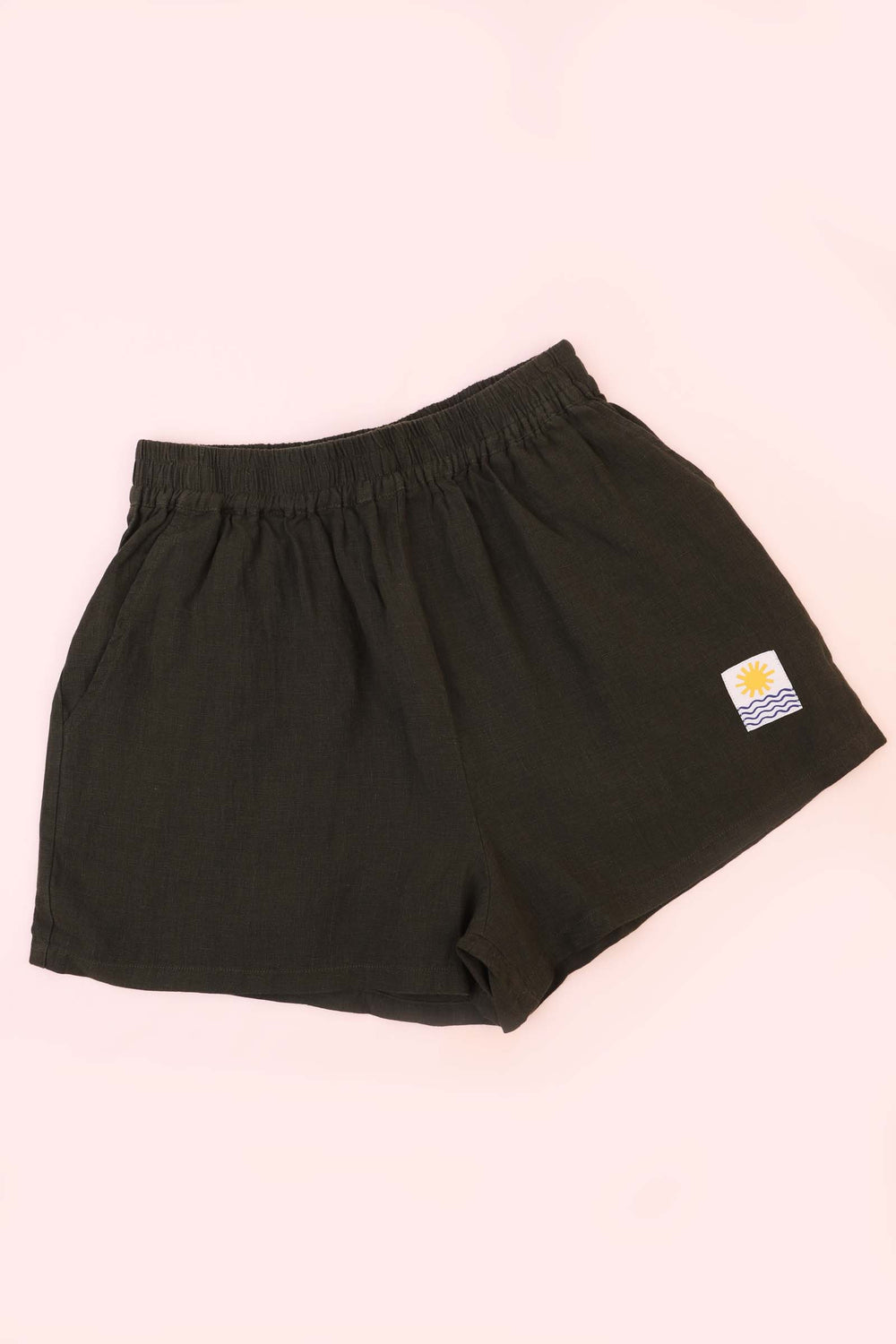 BASIC LINEN SHORTS DARK FOREST