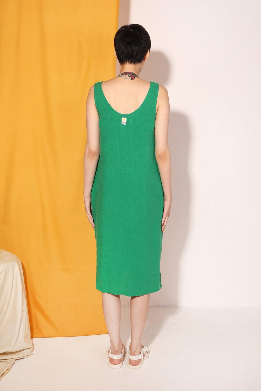 Basic Linen Shift Dress Grass