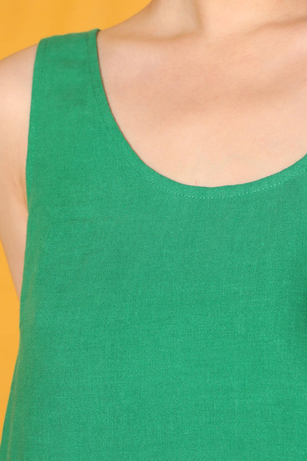 Basic Linen Shift Dress Grass