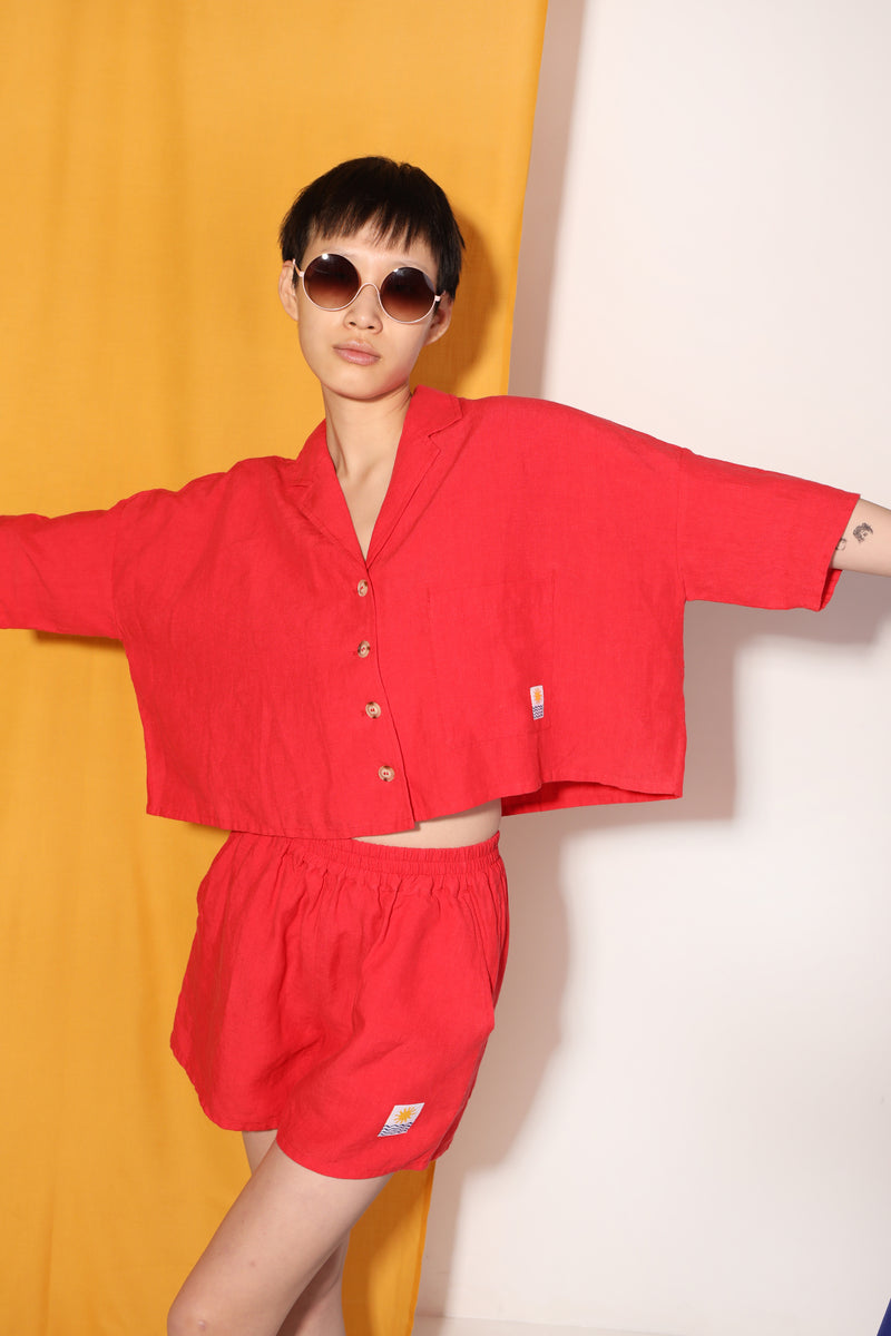 Basic Linen Shorts Vermillion