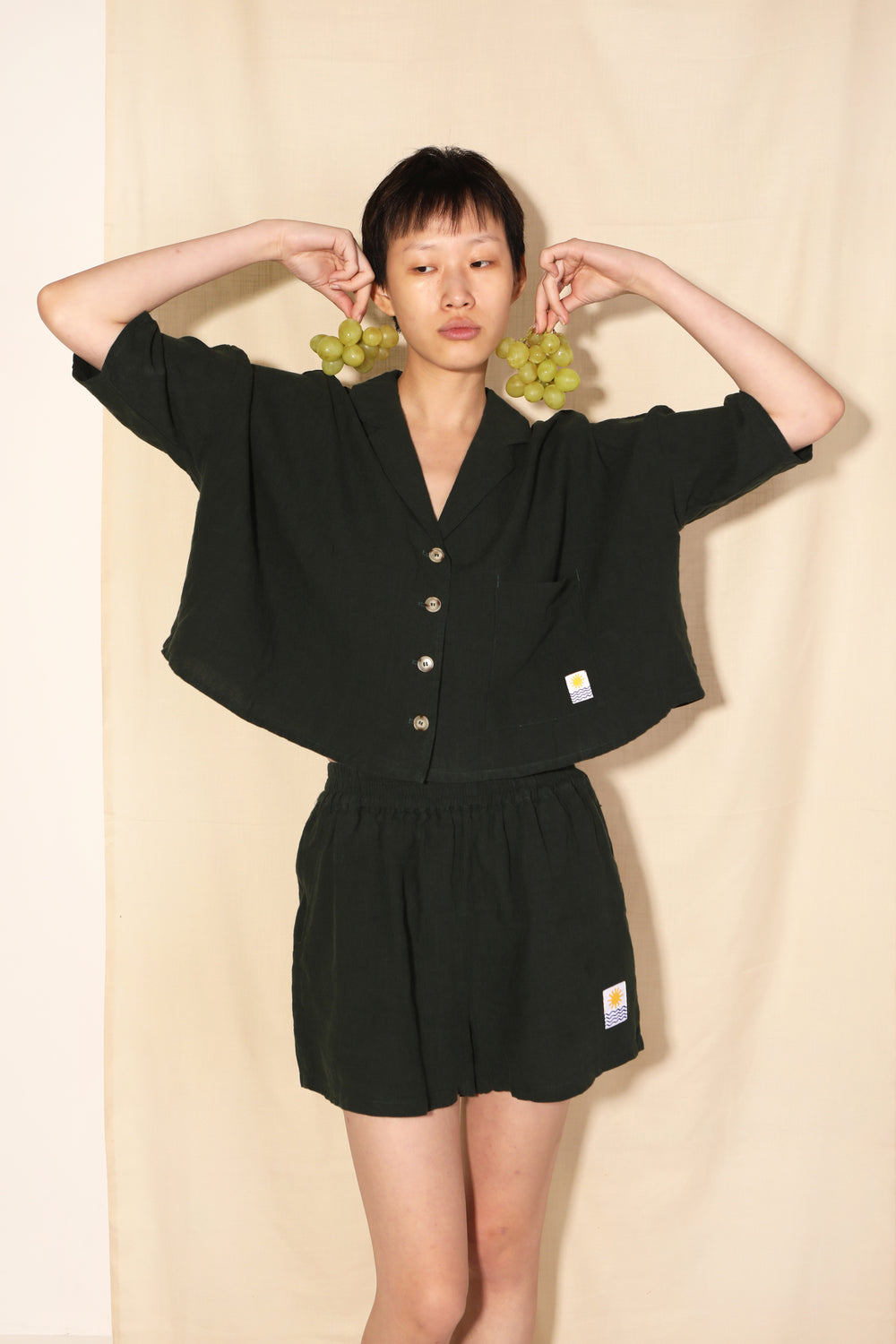ベーシックリネンショートパンツ フォレストグリーン