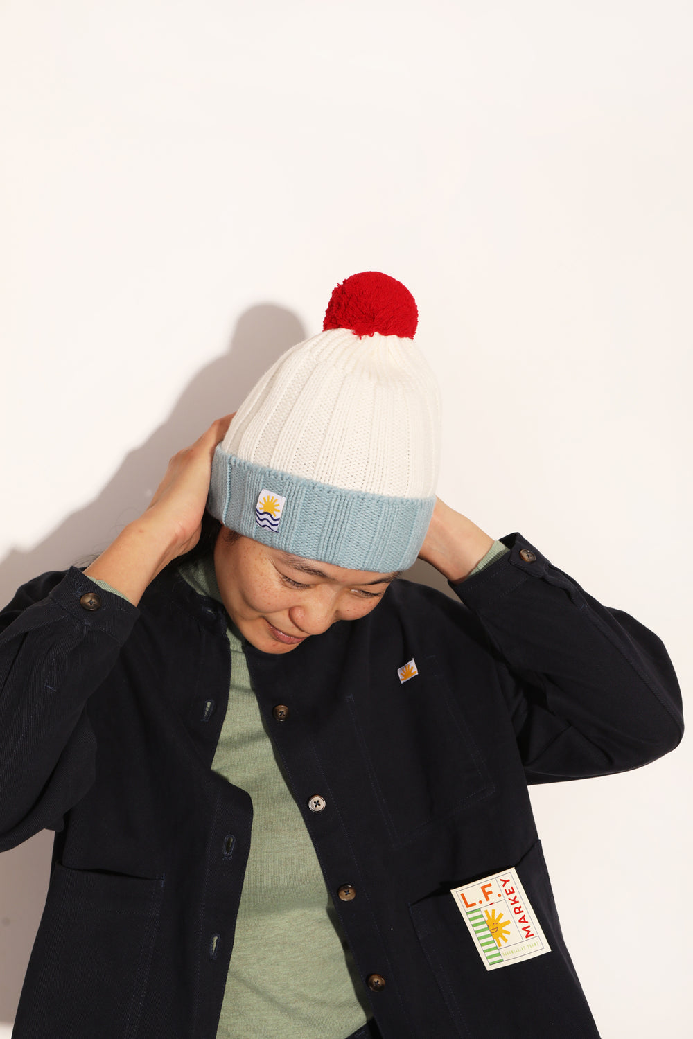 Pom Pom Beanie Aqua Multi