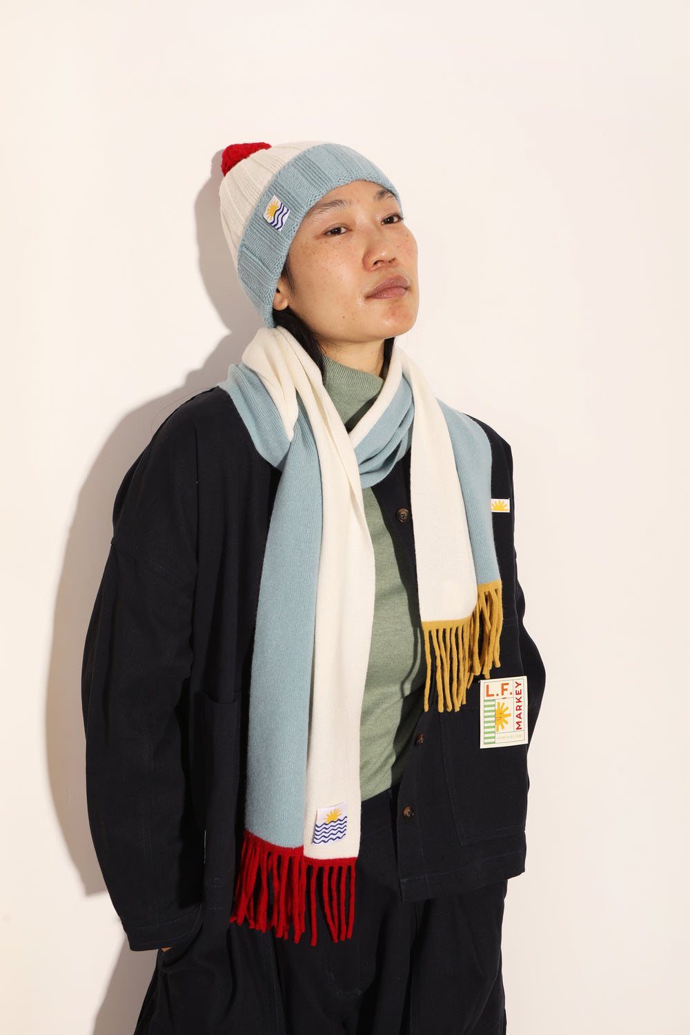 Pom Pom Beanie Aqua Multi