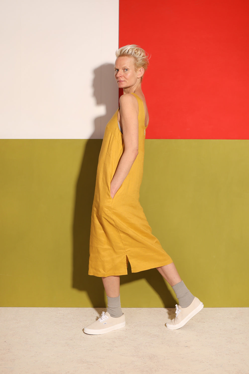 Basic Linen Shift Dress Saffron