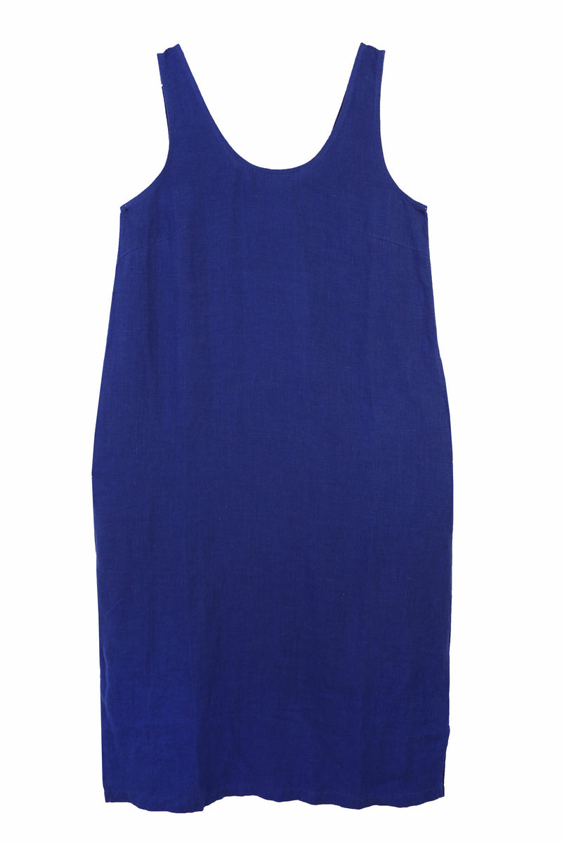 BASIC LINEN SHIFT DRESS COBALT