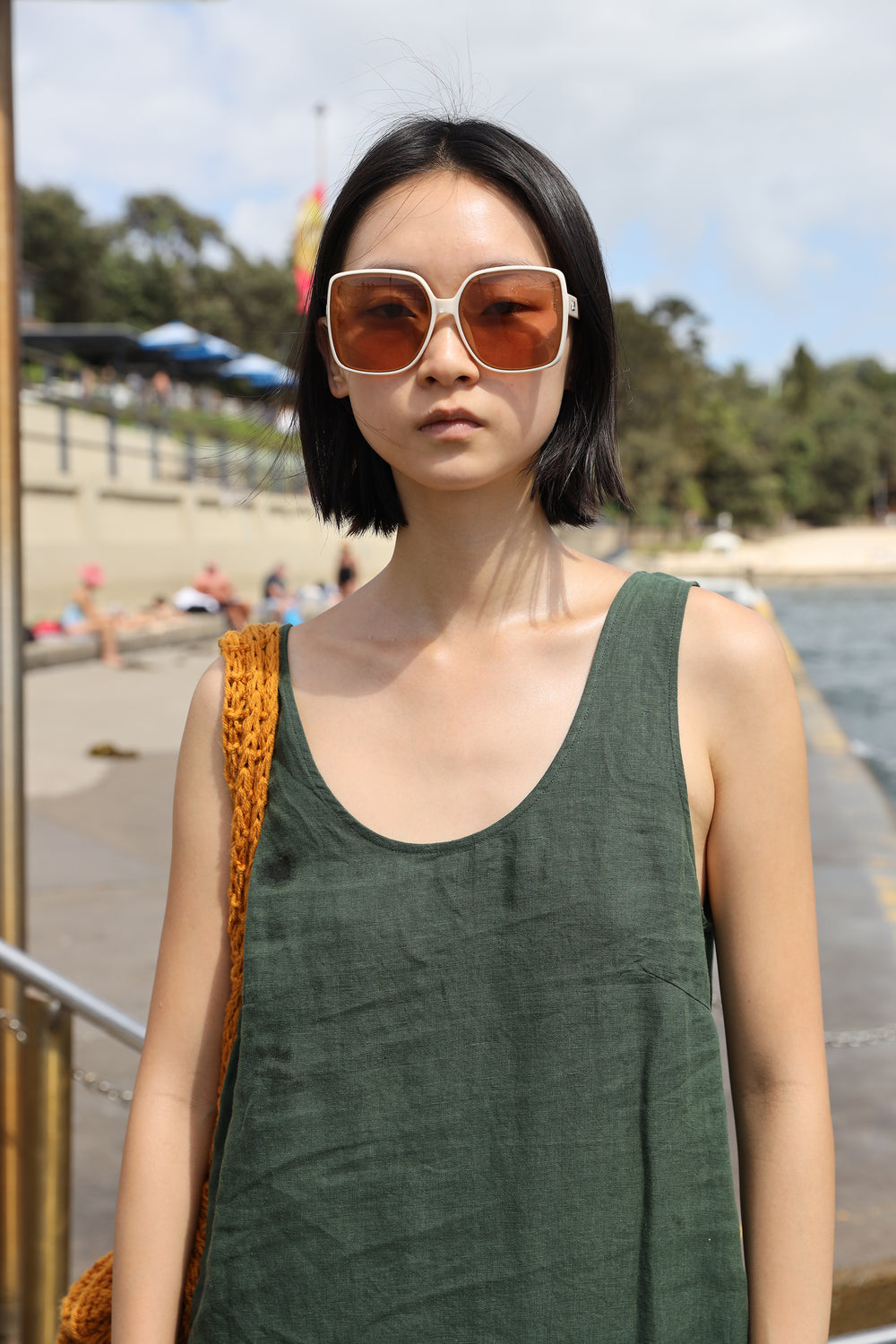 BASIC LINEN SHIFT DRESS DARK FOREST