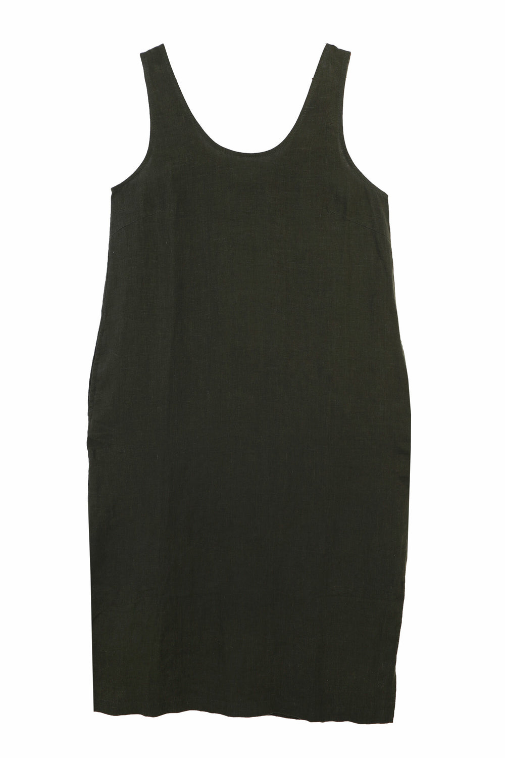 BASIC LINEN SHIFT DRESS DARK FOREST