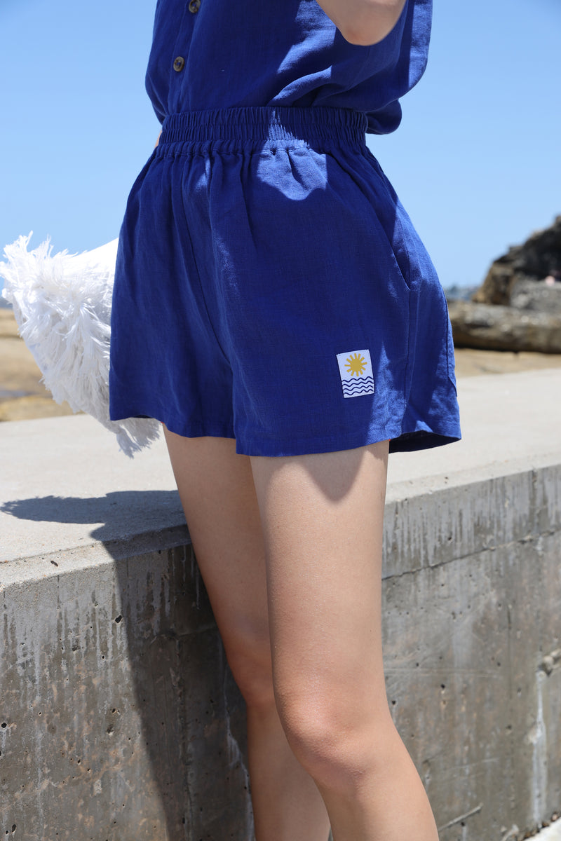 BASIC LINEN SHORTS COBALT