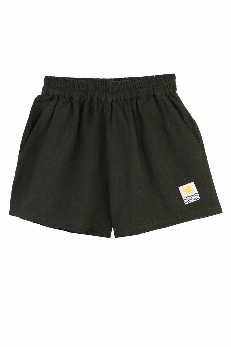 BASIC LINEN SHORTS DARK FOREST