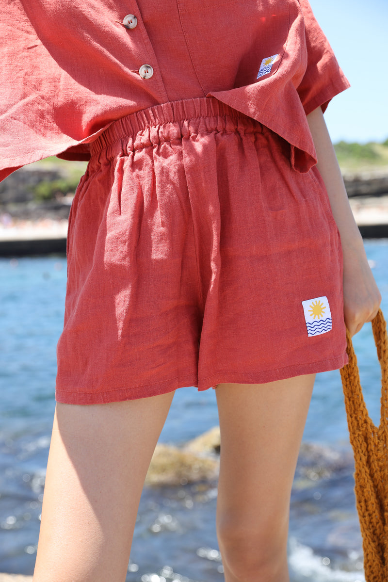 BASIC LINEN SHORTS PAPRIKA