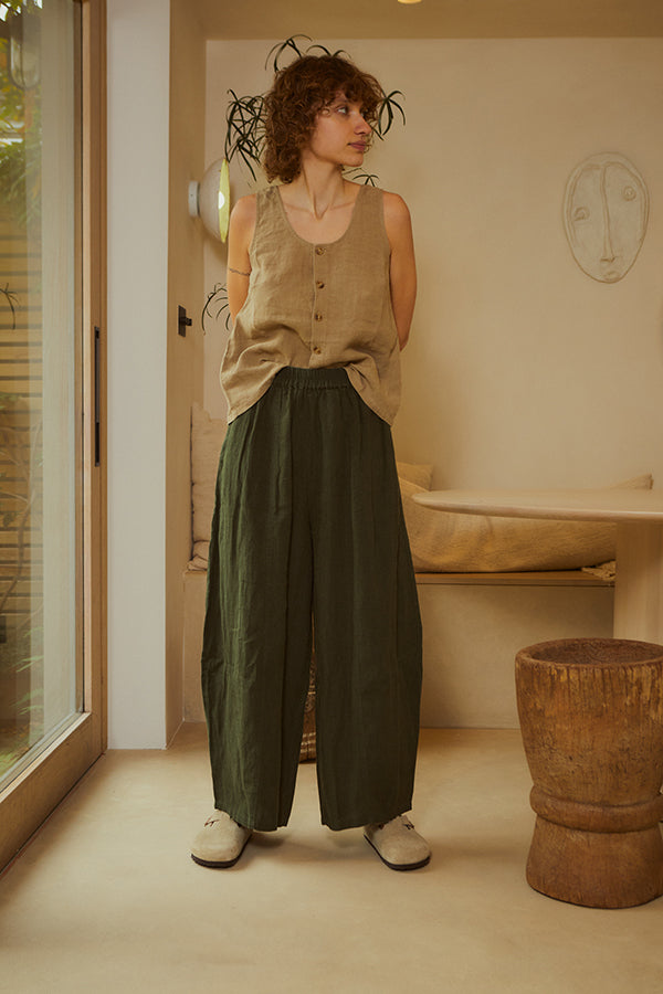 BASIC LINEN TROUSER DARK FOREST
