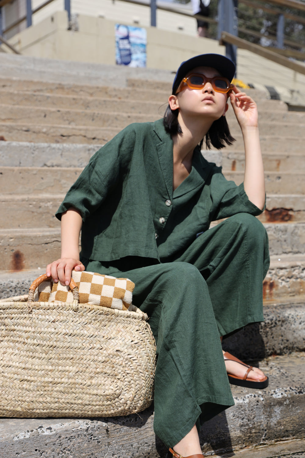 BASIC LINEN TROUSER DARK FOREST