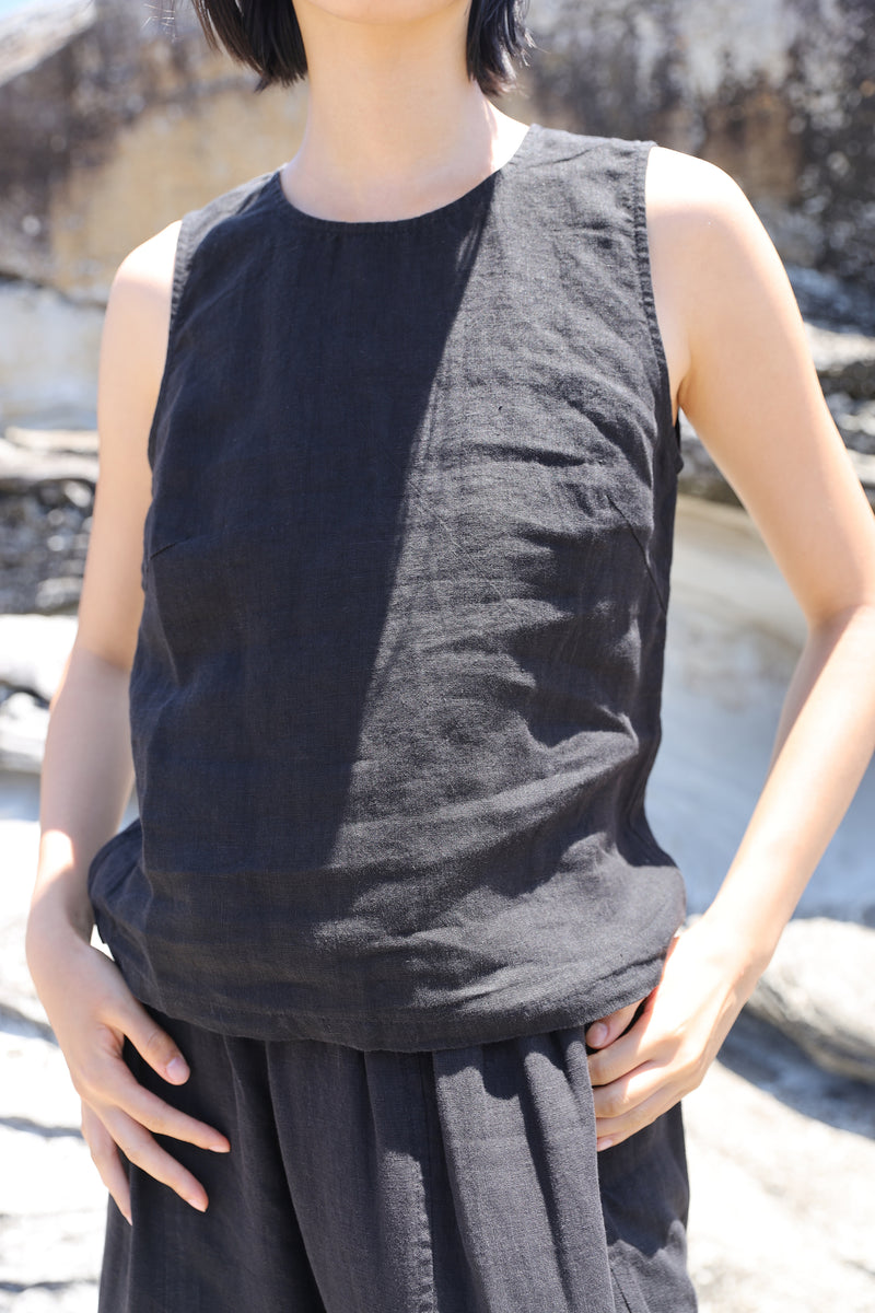 BASIC LINEN VEST BLACK