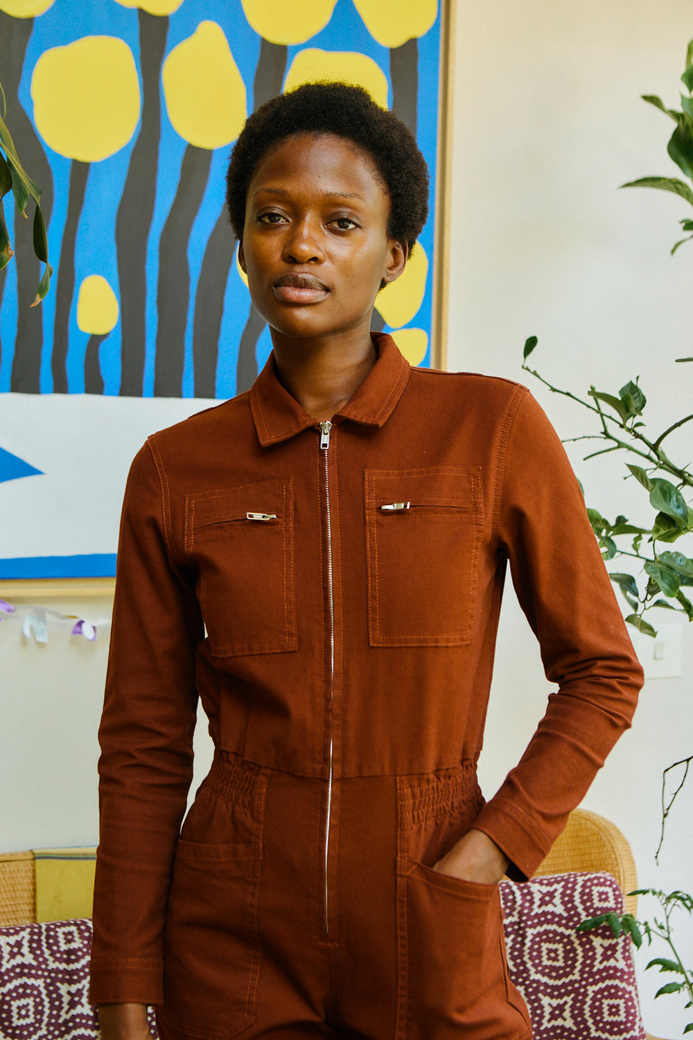 Danny Stretch Canvas Boilersuit Dark Rust