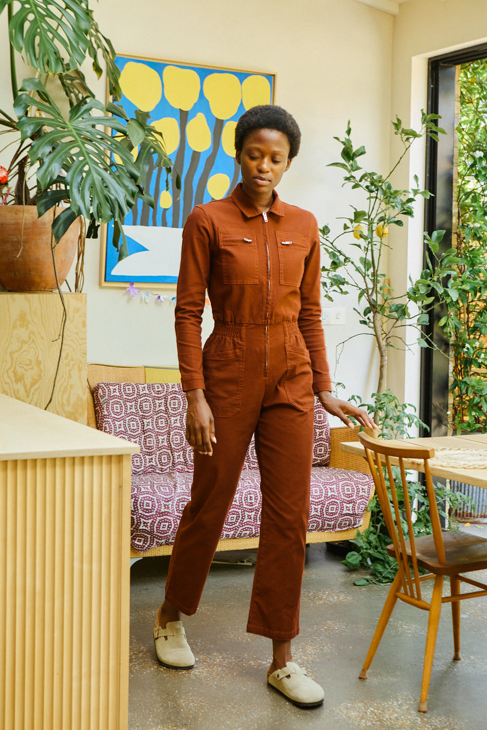 Danny Stretch Canvas Boilersuit Dark Rust