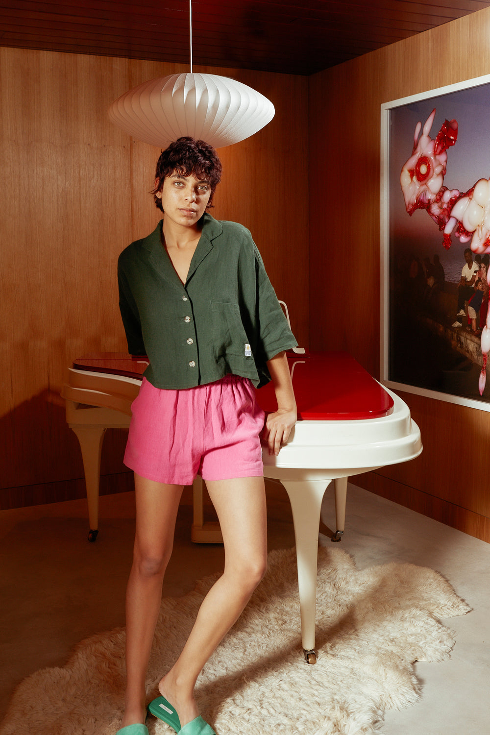 Basic Linen Shorts Fuchsia
