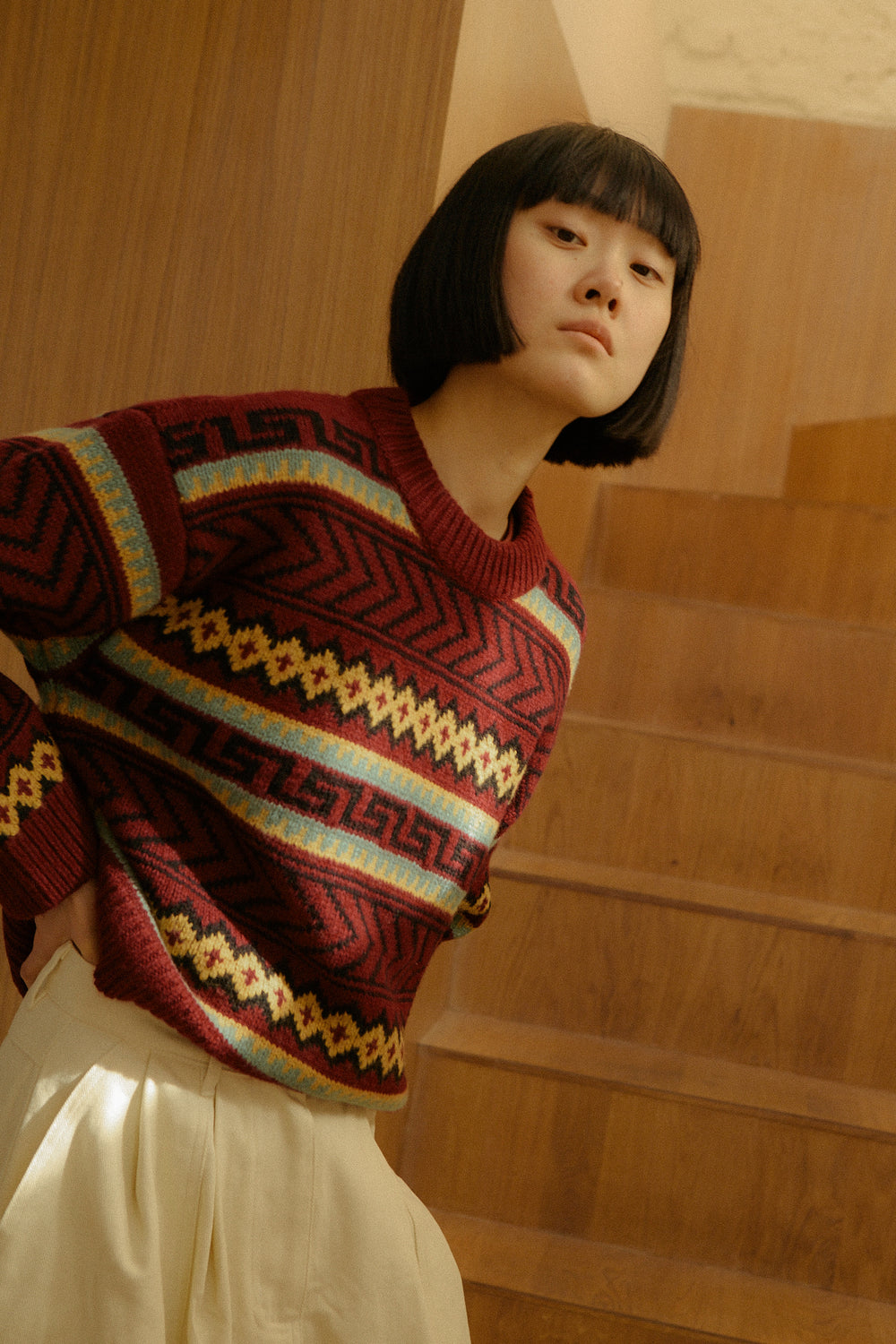 Bjorn Knit Burgundy Intarsia