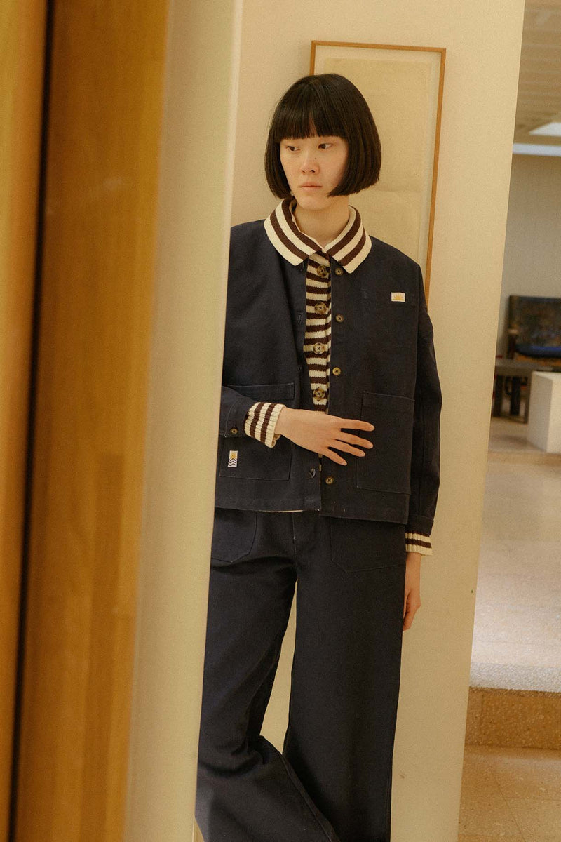 Wide Chore Coat Navy Canvas