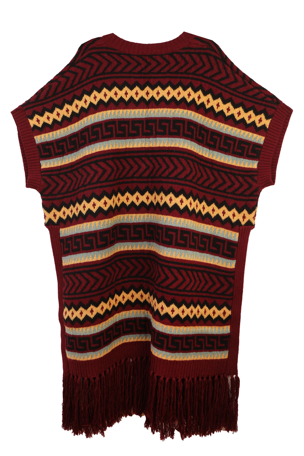 Weston Knit Poncho Burgundy Intarsia